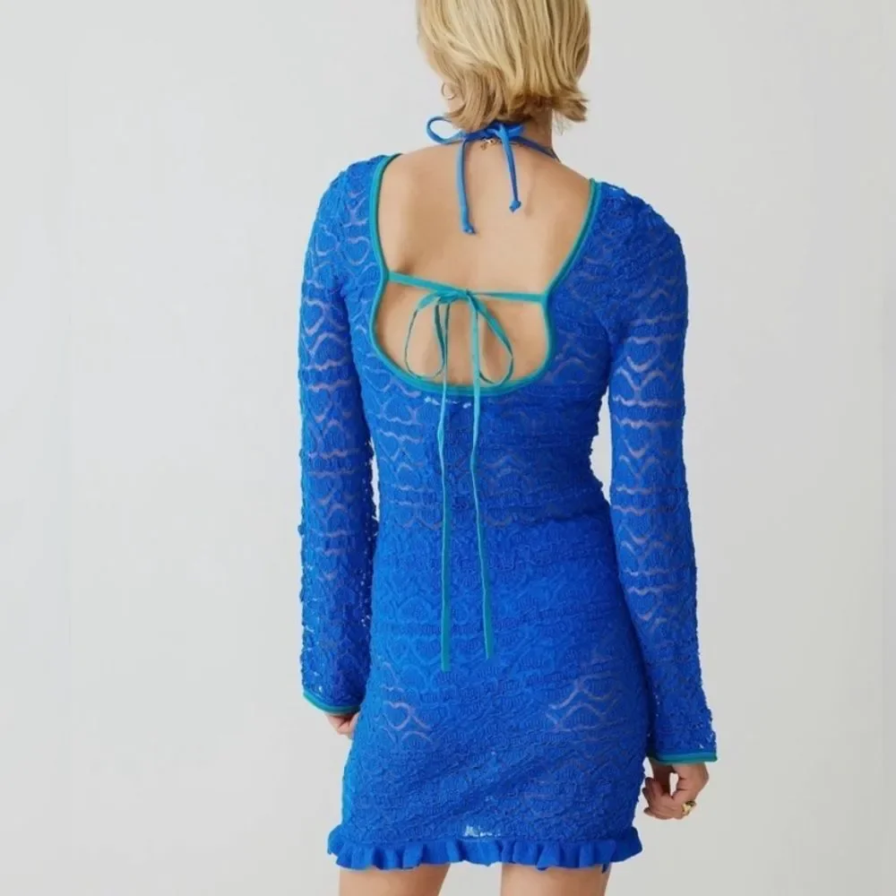 J Crew Limited Edition Barbie Pink Open Back Lace Mini Dress Size Medium